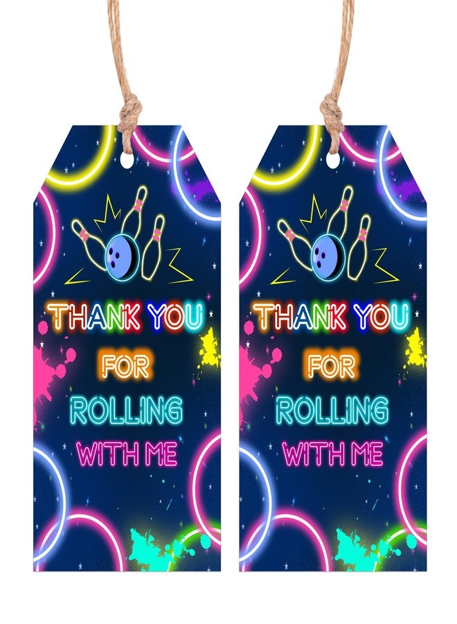 Serencatcher Bowling Thank You Tags, 50pcs Bowling Party Favors Neon Thank You for Rolling with Me Gift Tags with String for Bowling Themed Birthday Party Decorations - Image 1